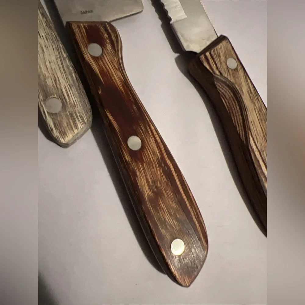 Vintage Carving Knives Fork Stainless Steel Rogers Japan Lot Of 4 Wood Handle